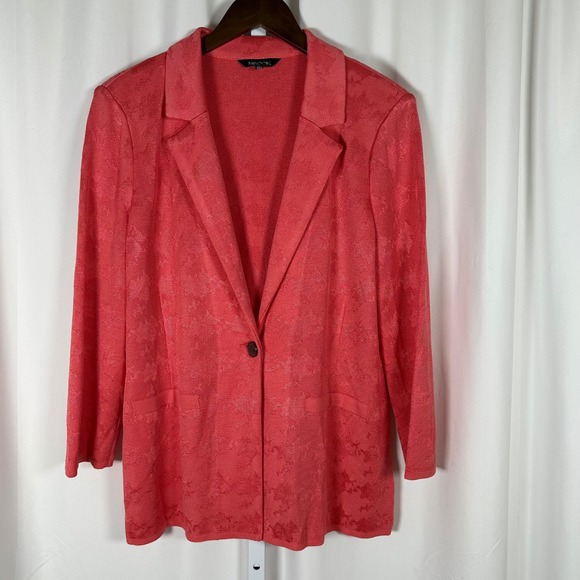 Misook Jackets & Blazers - Misook Tailored Tonal Pattern Knit Jacket True Fit Coral Pink M Classic Formal‎